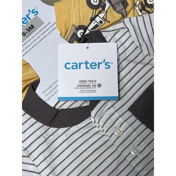 Carter’s Baby 2 Pieces 0-3M White W/Gray Stripes And Yellow With Trucks - Picture 3 of 5